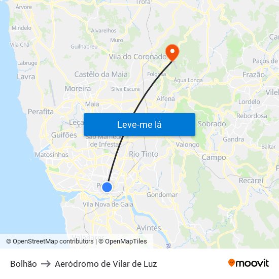 Bolhão to Aeródromo de Vilar de Luz map