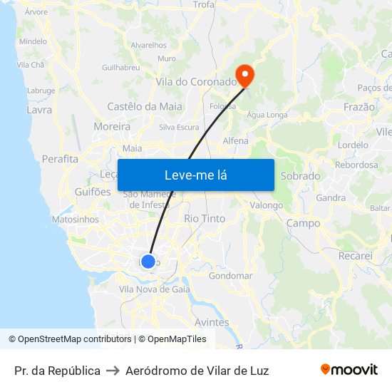 Pr. da República to Aeródromo de Vilar de Luz map