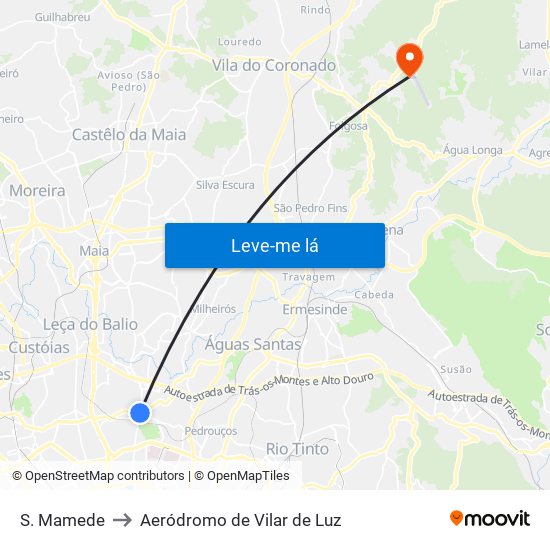 S. Mamede to Aeródromo de Vilar de Luz map