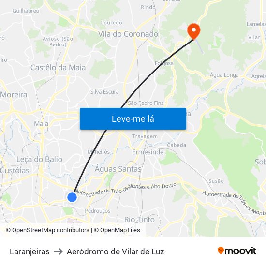 Laranjeiras to Aeródromo de Vilar de Luz map