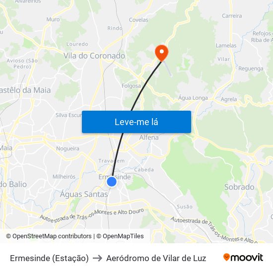 Ermesinde (Estação) to Aeródromo de Vilar de Luz map