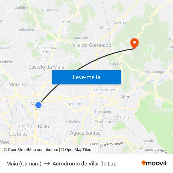 Maia (Câmara) to Aeródromo de Vilar de Luz map