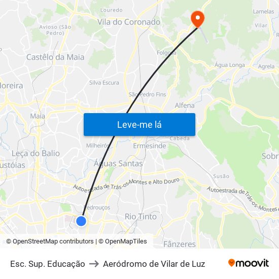 Esc. Sup. Educação to Aeródromo de Vilar de Luz map