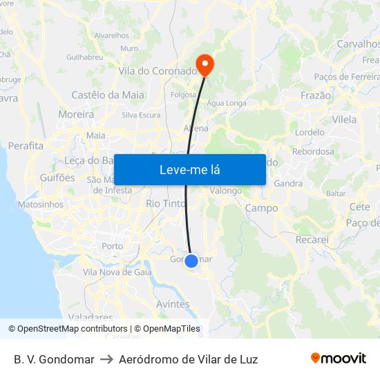 B. V. Gondomar to Aeródromo de Vilar de Luz map