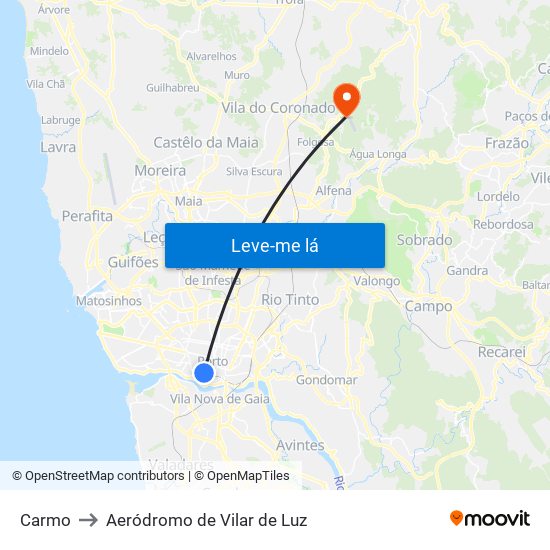 Carmo to Aeródromo de Vilar de Luz map