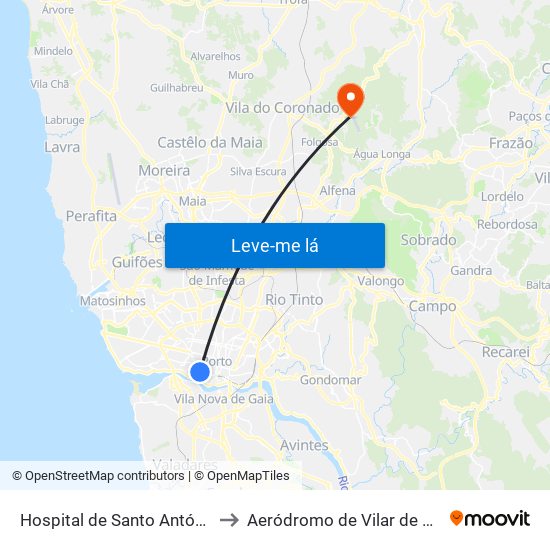 Hospital de Santo António to Aeródromo de Vilar de Luz map