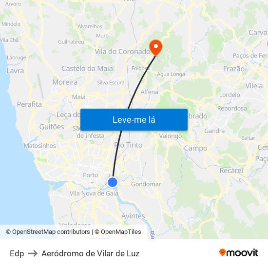 Edp to Aeródromo de Vilar de Luz map