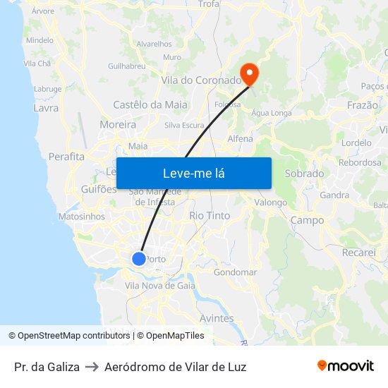 Pr. da Galiza to Aeródromo de Vilar de Luz map