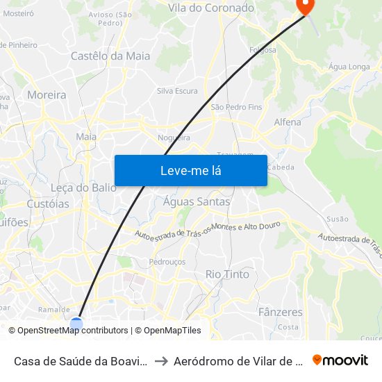 Casa de Saúde da Boavista to Aeródromo de Vilar de Luz map