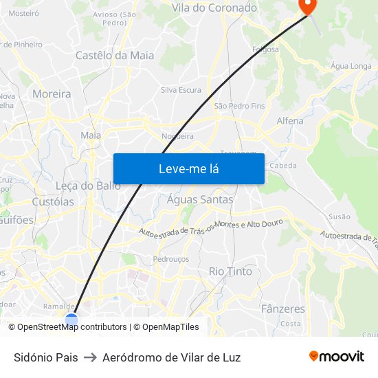 Sidónio Pais to Aeródromo de Vilar de Luz map