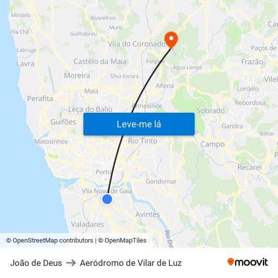 João de Deus to Aeródromo de Vilar de Luz map