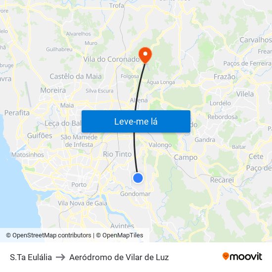 S.Ta Eulália to Aeródromo de Vilar de Luz map