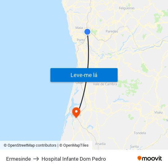 Ermesinde to Hospital Infante Dom Pedro map
