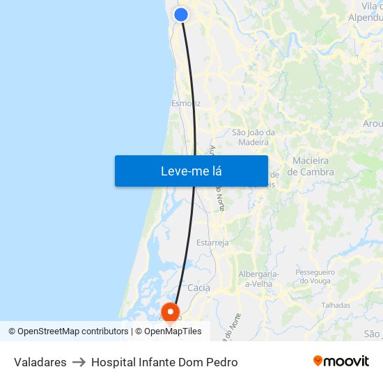 Valadares to Hospital Infante Dom Pedro map