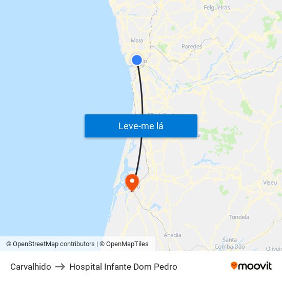 Carvalhido to Hospital Infante Dom Pedro map