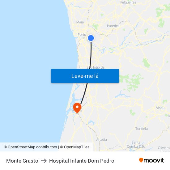 Monte Crasto to Hospital Infante Dom Pedro map