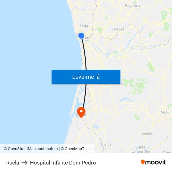 Ruela to Hospital Infante Dom Pedro map