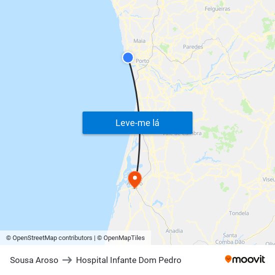 Sousa Aroso to Hospital Infante Dom Pedro map