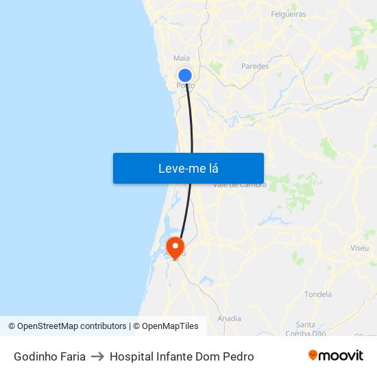 Godinho Faria to Hospital Infante Dom Pedro map