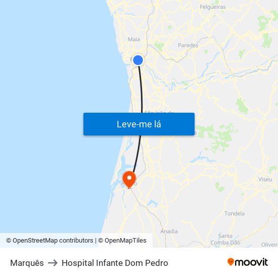 Marquês to Hospital Infante Dom Pedro map