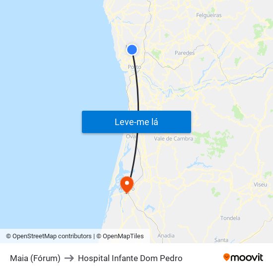 Maia (Fórum) to Hospital Infante Dom Pedro map