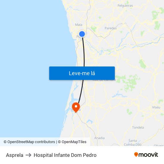 Asprela to Hospital Infante Dom Pedro map