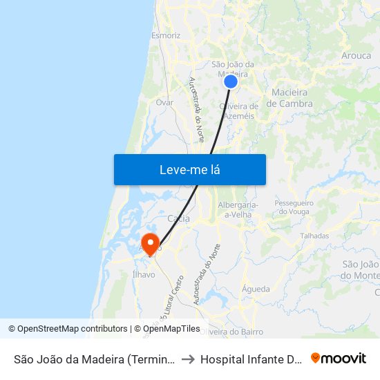 São João da Madeira (Terminal Rodoviário) to Hospital Infante Dom Pedro map