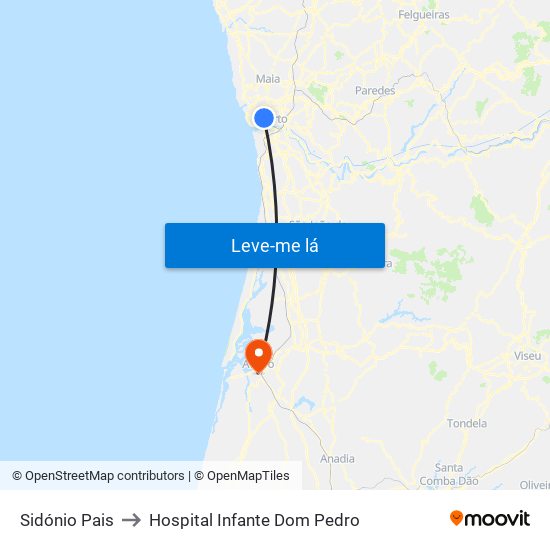 Sidónio Pais to Hospital Infante Dom Pedro map