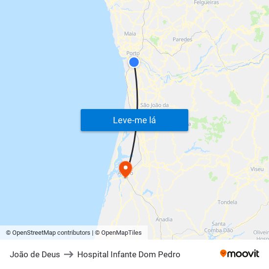 João de Deus to Hospital Infante Dom Pedro map