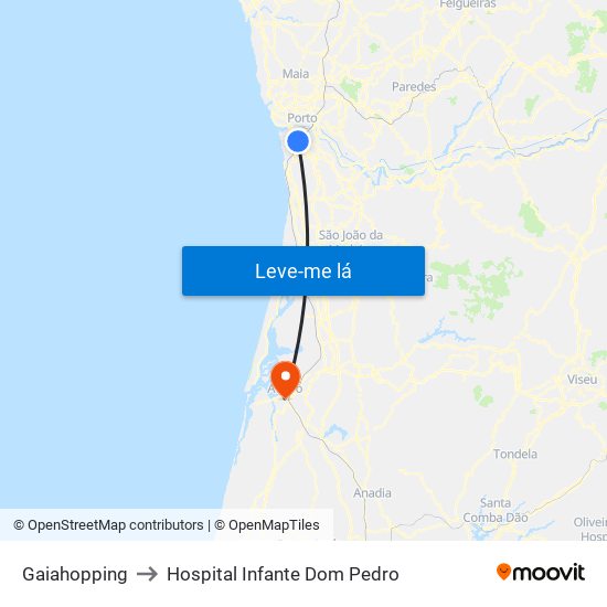 Gaiahopping to Hospital Infante Dom Pedro map