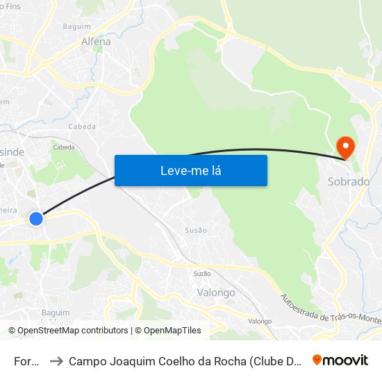 Formiga to Campo Joaquim Coelho da Rocha (Clube Desportivo de Sobrado) map