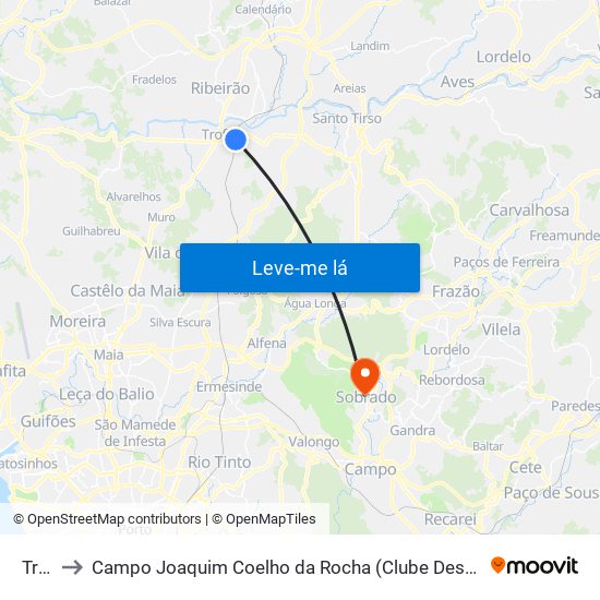 Trofa to Campo Joaquim Coelho da Rocha (Clube Desportivo de Sobrado) map