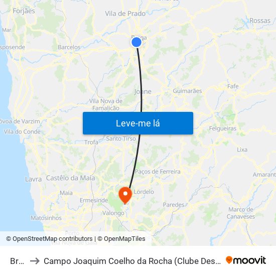 Braga to Campo Joaquim Coelho da Rocha (Clube Desportivo de Sobrado) map