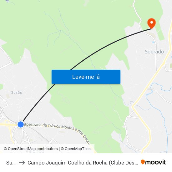 Suzão to Campo Joaquim Coelho da Rocha (Clube Desportivo de Sobrado) map