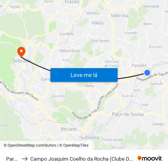 Paredes to Campo Joaquim Coelho da Rocha (Clube Desportivo de Sobrado) map