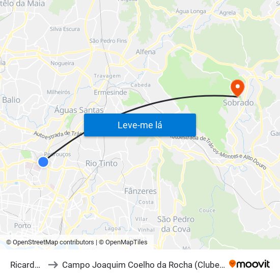 Ricardo Alves to Campo Joaquim Coelho da Rocha (Clube Desportivo de Sobrado) map