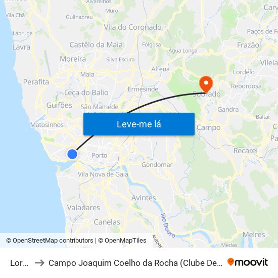 Lordelo to Campo Joaquim Coelho da Rocha (Clube Desportivo de Sobrado) map