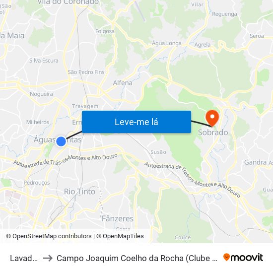 Lavadouros to Campo Joaquim Coelho da Rocha (Clube Desportivo de Sobrado) map