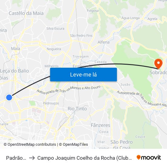 Padrão Légua to Campo Joaquim Coelho da Rocha (Clube Desportivo de Sobrado) map