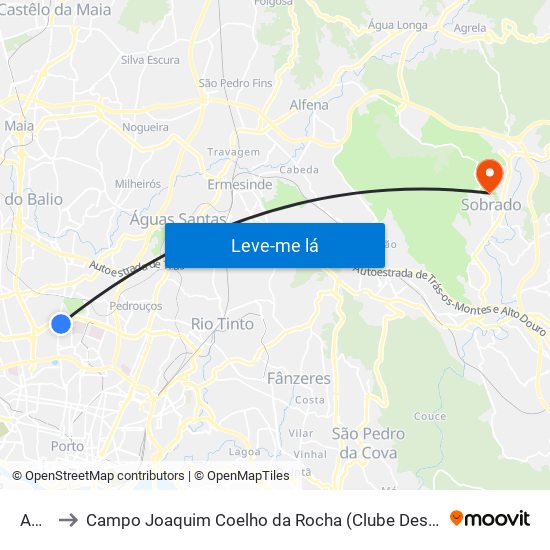 Amial to Campo Joaquim Coelho da Rocha (Clube Desportivo de Sobrado) map