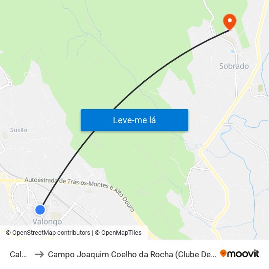 Calvário to Campo Joaquim Coelho da Rocha (Clube Desportivo de Sobrado) map