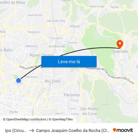 Ipo (Circunvalação) to Campo Joaquim Coelho da Rocha (Clube Desportivo de Sobrado) map