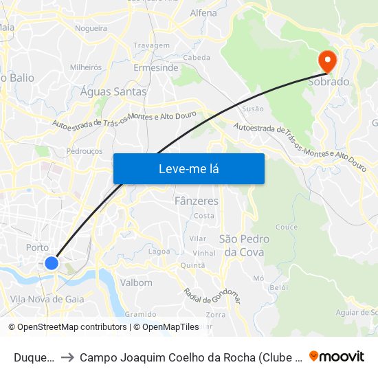 Duque Loulé to Campo Joaquim Coelho da Rocha (Clube Desportivo de Sobrado) map