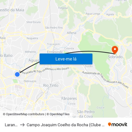 Laranjeiras to Campo Joaquim Coelho da Rocha (Clube Desportivo de Sobrado) map