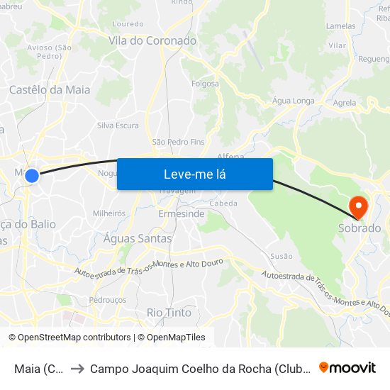 Maia (Câmara) to Campo Joaquim Coelho da Rocha (Clube Desportivo de Sobrado) map