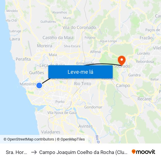 Sra. Hora (Hiper) to Campo Joaquim Coelho da Rocha (Clube Desportivo de Sobrado) map