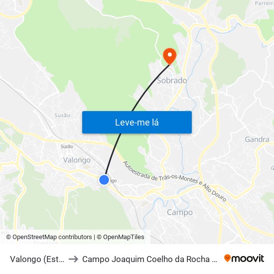 Valongo (Estação) | Presa to Campo Joaquim Coelho da Rocha (Clube Desportivo de Sobrado) map