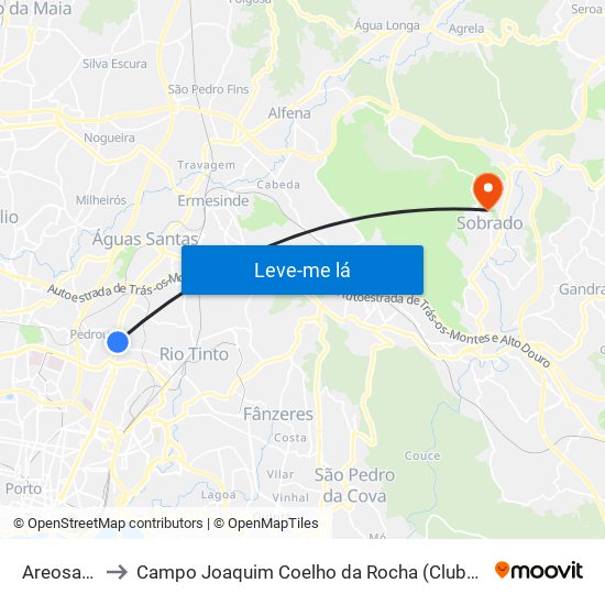 Areosa (Feira) to Campo Joaquim Coelho da Rocha (Clube Desportivo de Sobrado) map