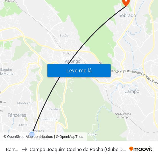 Barreiros to Campo Joaquim Coelho da Rocha (Clube Desportivo de Sobrado) map