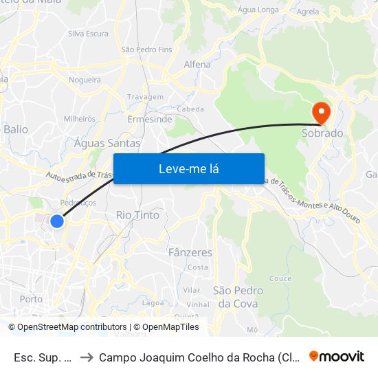 Esc. Sup. Educação to Campo Joaquim Coelho da Rocha (Clube Desportivo de Sobrado) map